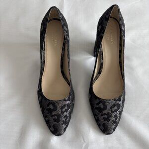 Cole Haan Womens Leopard Print Chunky Heel Pumps Size 8.5 Black/Silver